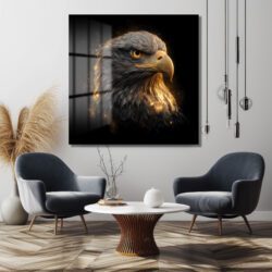İhtişamlı Kartal Başı Altın Işıltılı Cam Tablo Duvar Dekoru İhtişamlı Kartal Başı Altın Işıltılı Cam Tablo