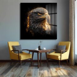 İhtişamlı Kartal Başı Altın Işıltılı Cam Tablo Duvar Dekoru İhtişamlı Kartal Başı Altın Işıltılı Cam Tablo