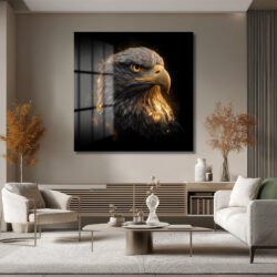 İhtişamlı Kartal Başı Altın Işıltılı Cam Tablo Duvar Dekoru İhtişamlı Kartal Başı Altın Işıltılı Cam Tablo