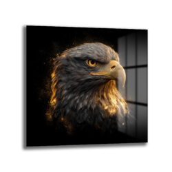 Altın Işıltılı Kartal Portresi Lüks Cam Tablo Duvar Dekoru Altın Işıltılı Kartal Portresi Lüks Cam Tablo