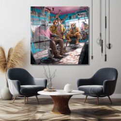 Kentsel Orman Berber Salonu Temalı Modern Cam Tablo Duvar Dekoru Kentsel Orman Berber Salonu Temalı Modern Cam Tablo