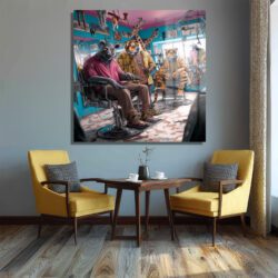 Kentsel Orman Berber Salonu Temalı Modern Cam Tablo Duvar Dekoru Kentsel Orman Berber Salonu Temalı Modern Cam Tablo