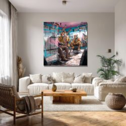 Kentsel Orman Berber Salonu Temalı Modern Cam Tablo Duvar Dekoru Kentsel Orman Berber Salonu Temalı Modern Cam Tablo