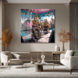Kentsel Orman Berber Salonu Temalı Modern Cam Tablo Duvar Dekoru Kentsel Orman Berber Salonu Temalı Modern Cam Tablo