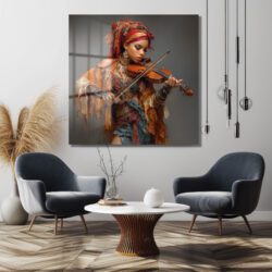 Ruhun Melodisi: Keman Çalan Kadın Temalı Sanatsal Cam Tablo Duvar Dekoru Ruhun Melodisi: Keman Çalan Kadın Temalı Sanatsal Cam Tablo