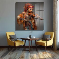 Ruhun Melodisi: Keman Çalan Kadın Temalı Sanatsal Cam Tablo Duvar Dekoru Ruhun Melodisi: Keman Çalan Kadın Temalı Sanatsal Cam Tablo