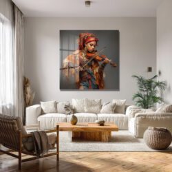Ruhun Melodisi: Keman Çalan Kadın Temalı Sanatsal Cam Tablo Duvar Dekoru Ruhun Melodisi: Keman Çalan Kadın Temalı Sanatsal Cam Tablo