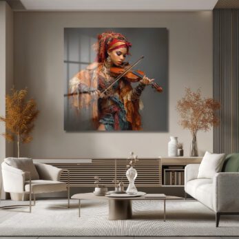 Ruhun Melodisi: Keman Çalan Kadın Temalı Sanatsal Cam Tablo - Glazella Ruhun Melodisi: Keman Çalan Kadın Temalı Sanatsal Cam Tablo - Glazella