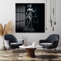 Adalet Tanrıçası Themis Heykeli: Güç ve Dengeyi Yansıtan Cam Tablo Duvar Dekoru Adalet Tanrıçası Themis Heykeli: Güç ve Dengeyi Yansıtan Cam Tablo