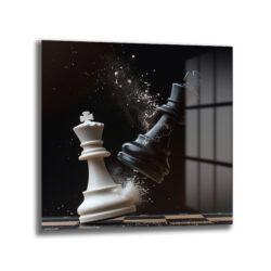 Stratejik Çatışma: Satranç Kralları Modern Cam Tablo Duvar Dekoru Stratejik Çatışma: Satranç Kralları Modern Cam Tablo