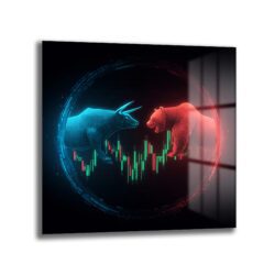 Boğa ve Ayı Mücadelesi Finans Temalı Sanatsal Cam Tablo Duvar Dekoru Boğa ve Ayı Mücadelesi Finans Temalı Sanatsal Cam Tablo