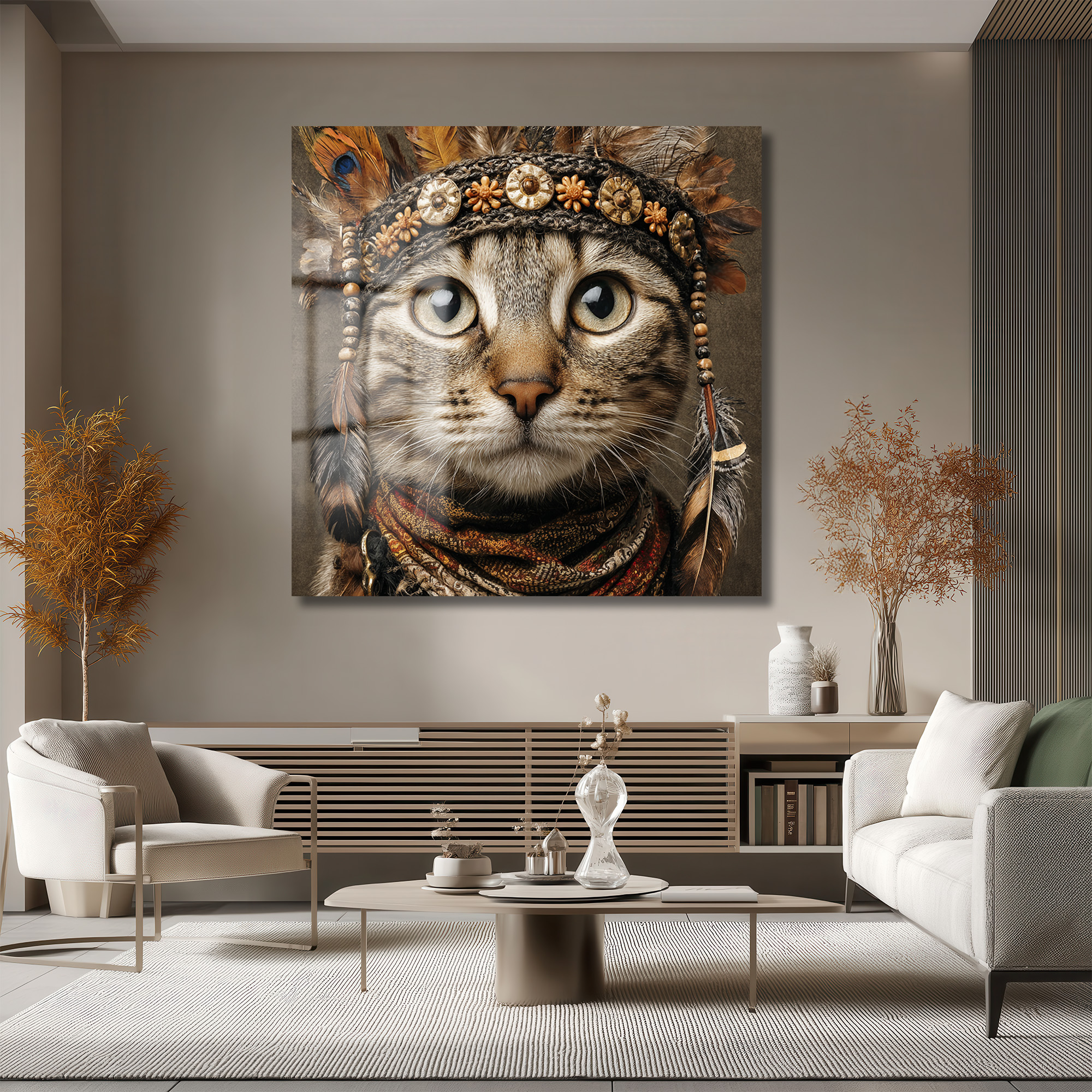 Gizemli Kabile Kedisi Sanat Eseri Cam Tablo Duvar Dekoru Gizemli Kabile Kedisi Sanat Eseri Cam Tablo