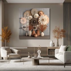 Doğal Dokular ve 3D Çiçekler Cam Tablo - Glazella Sanat Eseri Duvar Dekoru Doğal Dokular ve 3D Çiçekler Cam Tablo - Glazella Sanat Eseri