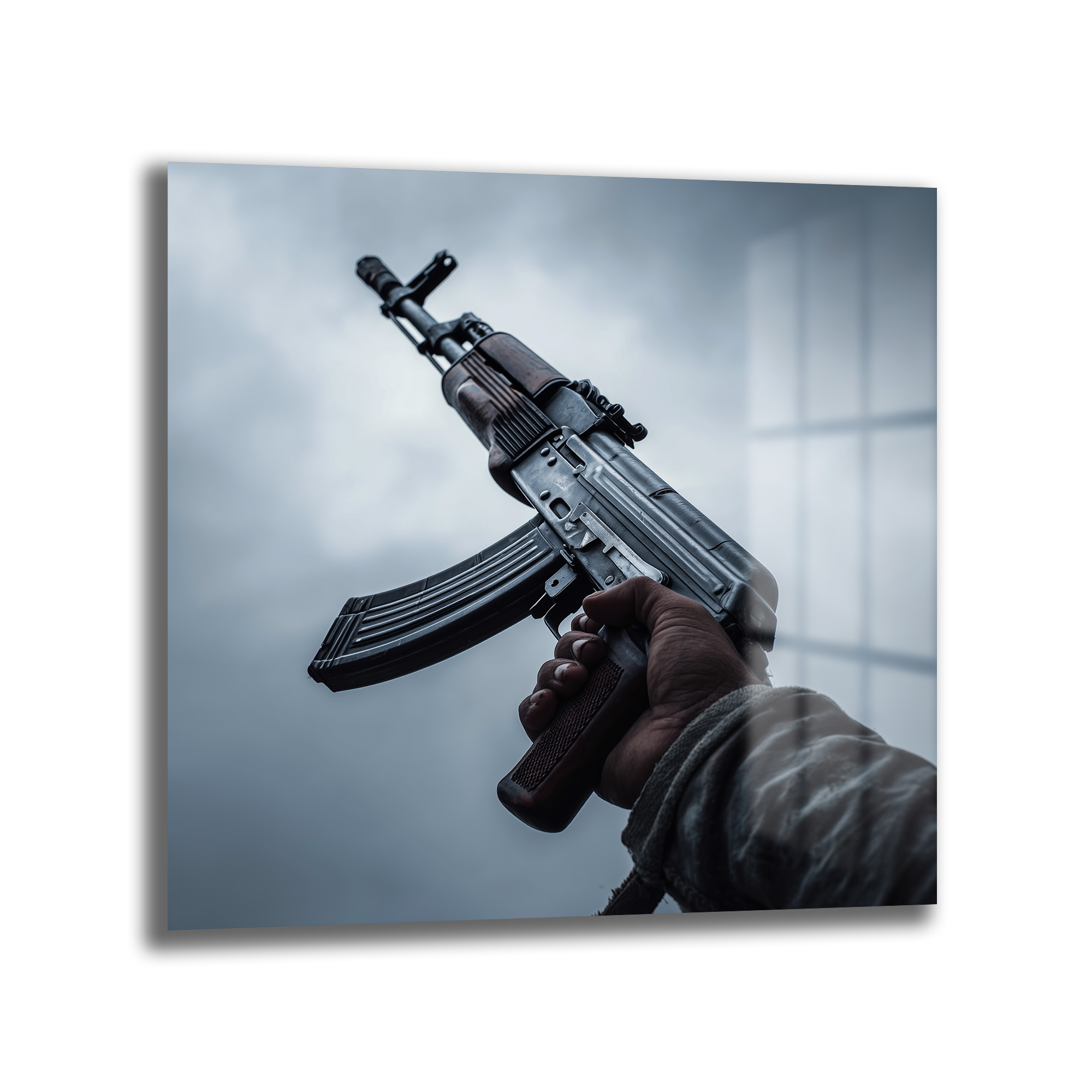 Cesur İfade: Sanatsal AK-47 Temalı Modern Cam Tablo Duvar Dekoru Cesur İfade: Sanatsal AK-47 Temalı Modern Cam Tablo