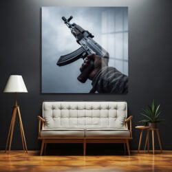 Cesur İfade: Sanatsal AK-47 Temalı Modern Cam Tablo Duvar Dekoru Cesur İfade: Sanatsal AK-47 Temalı Modern Cam Tablo