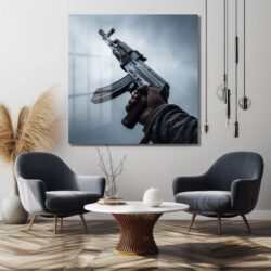 Cesur İfade: Sanatsal AK-47 Temalı Modern Cam Tablo Duvar Dekoru Cesur İfade: Sanatsal AK-47 Temalı Modern Cam Tablo