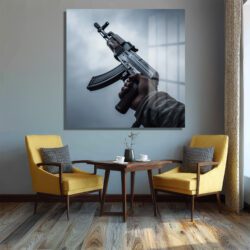 Cesur İfade: Sanatsal AK-47 Temalı Modern Cam Tablo Duvar Dekoru Cesur İfade: Sanatsal AK-47 Temalı Modern Cam Tablo