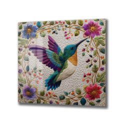 Büyüleyici Kolibri ve Çiçekler Temalı İşlemeli Cam Tablo Duvar Dekoru Büyüleyici Kolibri ve Çiçekler Temalı İşlemeli Cam Tablo