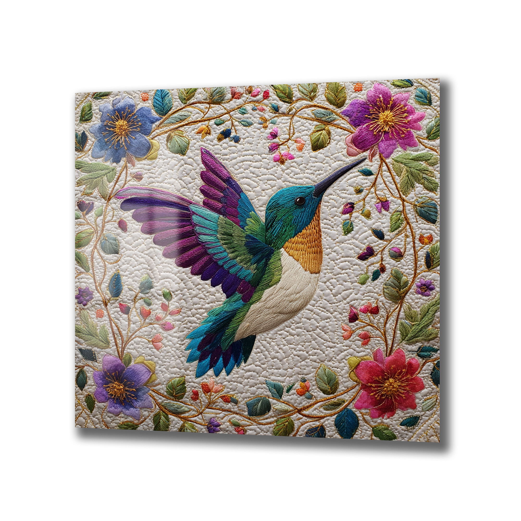 Büyüleyici Kolibri ve Çiçekler Temalı İşlemeli Cam Tablo Duvar Dekoru Büyüleyici Kolibri ve Çiçekler Temalı İşlemeli Cam Tablo