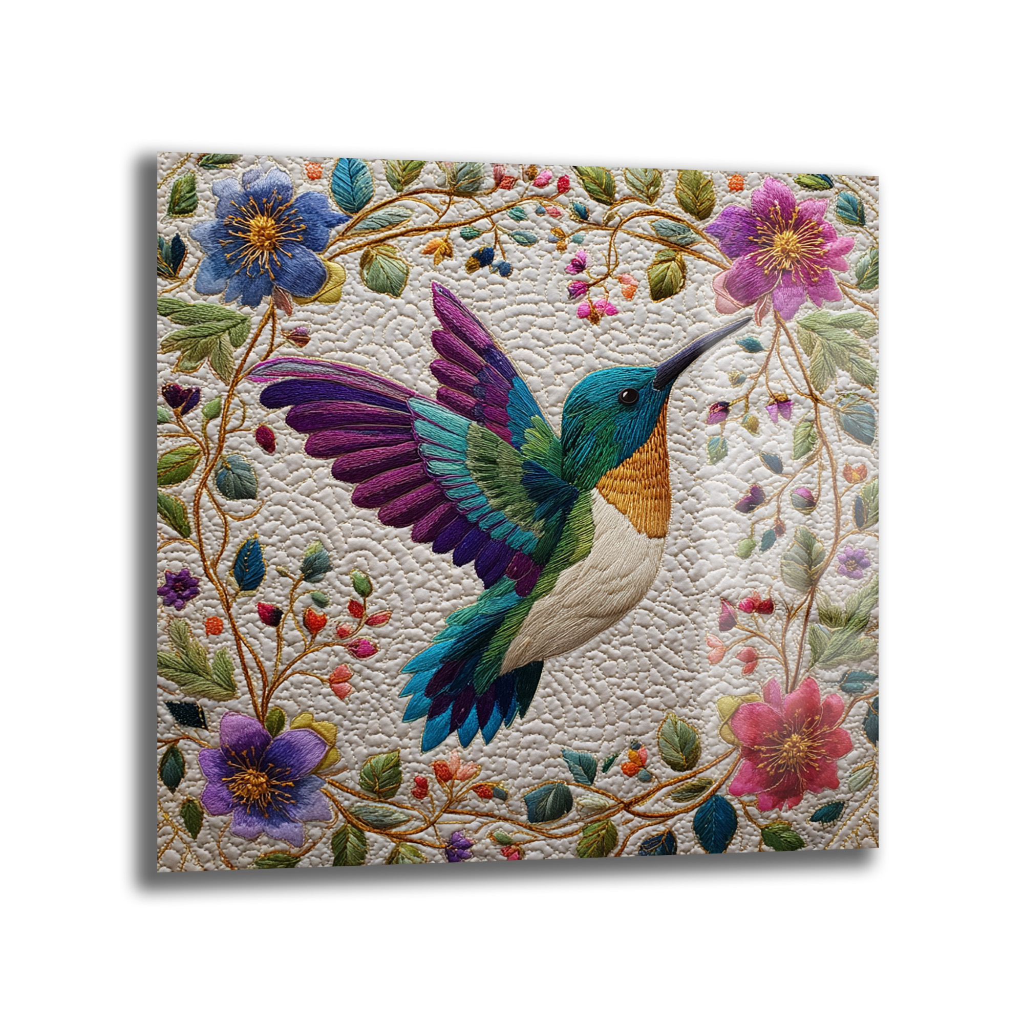 Büyüleyici Kolibri ve Çiçekler Temalı İşlemeli Cam Tablo Duvar Dekoru Büyüleyici Kolibri ve Çiçekler Temalı İşlemeli Cam Tablo