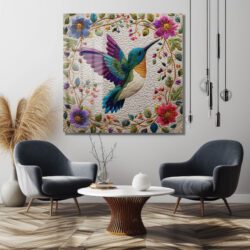 Büyüleyici Kolibri ve Çiçekler Temalı İşlemeli Cam Tablo Duvar Dekoru Büyüleyici Kolibri ve Çiçekler Temalı İşlemeli Cam Tablo