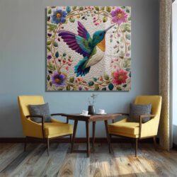 Büyüleyici Kolibri ve Çiçekler Temalı İşlemeli Cam Tablo Duvar Dekoru Büyüleyici Kolibri ve Çiçekler Temalı İşlemeli Cam Tablo