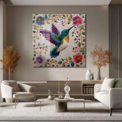 Büyüleyici Kolibri ve Çiçekler Temalı İşlemeli Cam Tablo Duvar Dekoru Büyüleyici Kolibri ve Çiçekler Temalı İşlemeli Cam Tablo