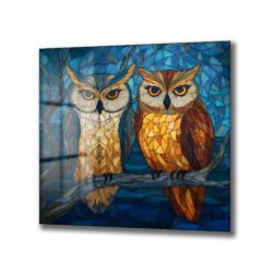 Büyüleyici Vitray Baykuşlar Cam Tablo - Glazella Sanat Serisi Duvar Dekoru Büyüleyici Vitray Baykuşlar Cam Tablo - Glazella Sanat Serisi