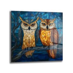 Büyüleyici Vitray Baykuşlar Cam Tablo - Glazella Sanat Serisi Duvar Dekoru Büyüleyici Vitray Baykuşlar Cam Tablo - Glazella Sanat Serisi