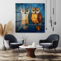 Büyüleyici Vitray Baykuşlar Cam Tablo - Glazella Sanat Serisi Duvar Dekoru Büyüleyici Vitray Baykuşlar Cam Tablo - Glazella Sanat Serisi