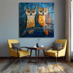 Büyüleyici Vitray Baykuşlar Cam Tablo - Glazella Sanat Serisi Duvar Dekoru Büyüleyici Vitray Baykuşlar Cam Tablo - Glazella Sanat Serisi
