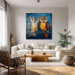 Büyüleyici Vitray Baykuşlar Cam Tablo - Glazella Sanat Serisi Duvar Dekoru Büyüleyici Vitray Baykuşlar Cam Tablo - Glazella Sanat Serisi