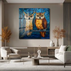 Büyüleyici Vitray Baykuşlar Cam Tablo - Glazella Sanat Serisi Duvar Dekoru Büyüleyici Vitray Baykuşlar Cam Tablo - Glazella Sanat Serisi