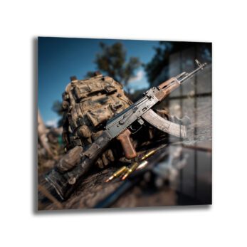 Taktiksel An: AK-47 Temalı Sanatsal Cam Tablo - Glazella
