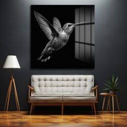 Siyah Beyaz Kolibri Uçuşu Cam Tablo Duvar Dekoru Siyah Beyaz Kolibri Uçuşu Cam Tablo
