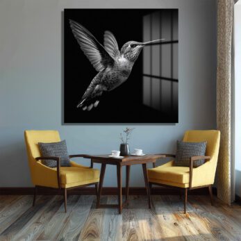 Siyah Beyaz Kolibri Uçuşu Cam Tablo - Glazella Siyah Beyaz Kolibri Uçuşu Cam Tablo - Glazella