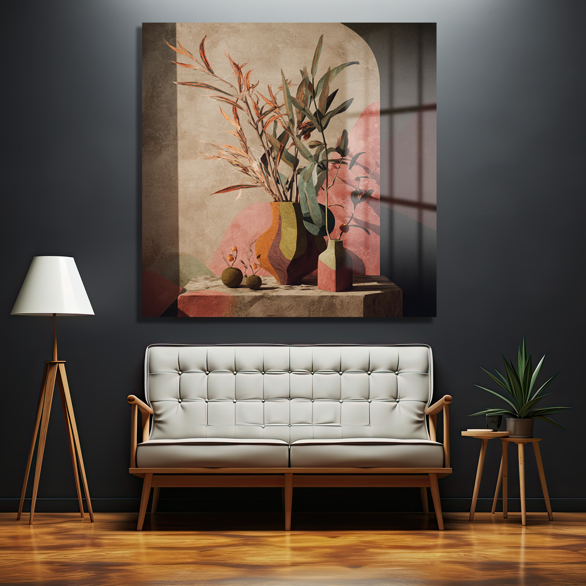 Pencere Gölgesiyle Soyut Botanik Sanat Cam Tablo Duvar Dekoru Pencere Gölgesiyle Soyut Botanik Sanat Cam Tablo