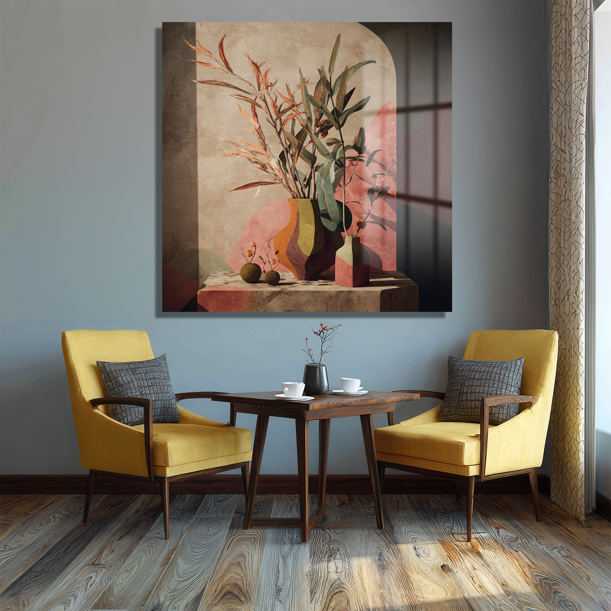 Pencere Gölgesiyle Soyut Botanik Sanat Cam Tablo Duvar Dekoru Pencere Gölgesiyle Soyut Botanik Sanat Cam Tablo