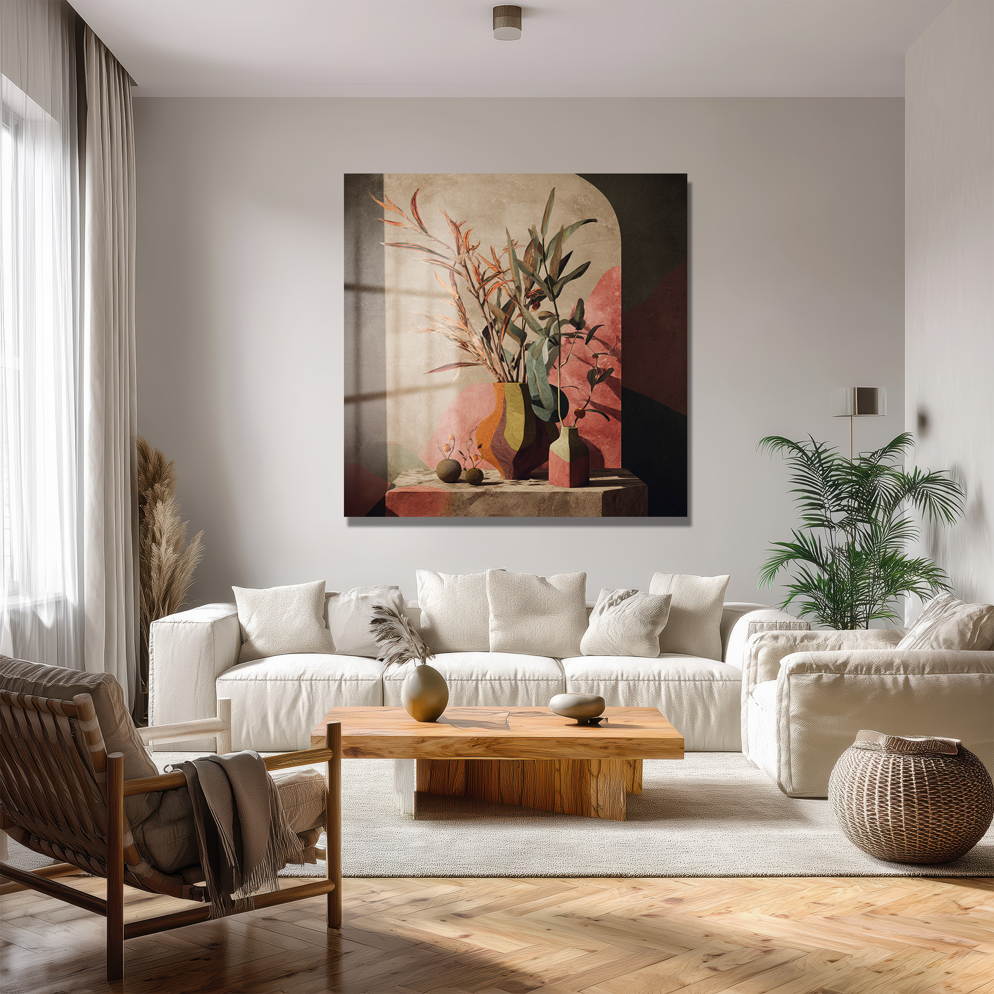 Pencere Gölgesiyle Soyut Botanik Sanat Cam Tablo Duvar Dekoru Pencere Gölgesiyle Soyut Botanik Sanat Cam Tablo