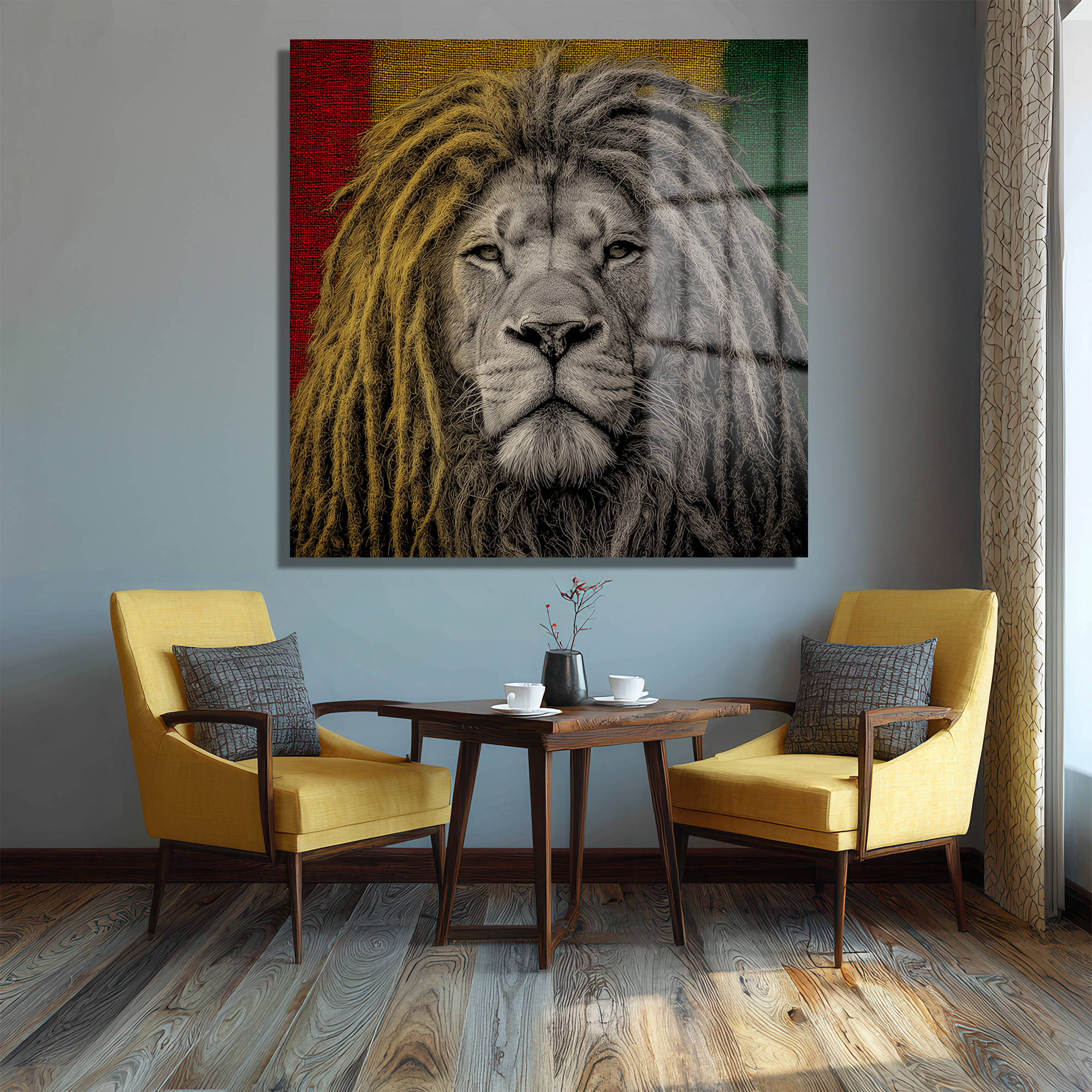 Rasta Aslan Kral Dreadlock Cam Tablo - Glazella Özel Tasarım Duvar Dekoru Rasta Aslan Kral Dreadlock Cam Tablo - Glazella Özel Tasarım