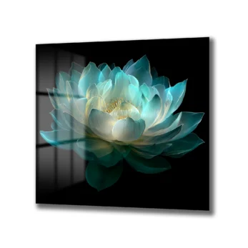 Anasayfa - Glazella Ethereal Lotus Çiçeği Cam Tablo - Büyüleyici Turkuaz Sanat - Glazella