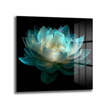 Ethereal Lotus Çiçeği Cam Tablo - Büyüleyici Turkuaz Sanat