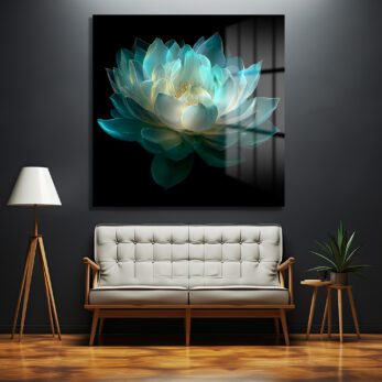 Ethereal Lotus Çiçeği Cam Tablo - Büyüleyici Turkuaz Sanat - Glazella