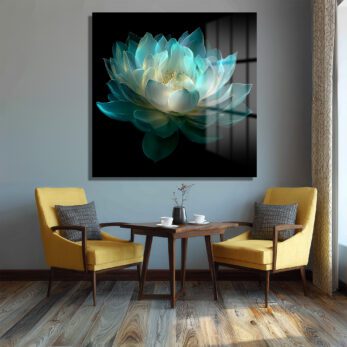 Ethereal Lotus Çiçeği Cam Tablo - Büyüleyici Turkuaz Sanat - Glazella