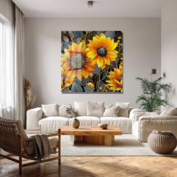 Canlı Ayçiçeği Sanatı Temalı Modern Cam Tablo - Glazella Canlı Ayçiçeği Sanatı Temalı Modern Cam Tablo - Glazella