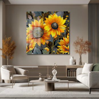 Canlı Ayçiçeği Sanatı Temalı Modern Cam Tablo - Glazella Canlı Ayçiçeği Sanatı Temalı Modern Cam Tablo - Glazella