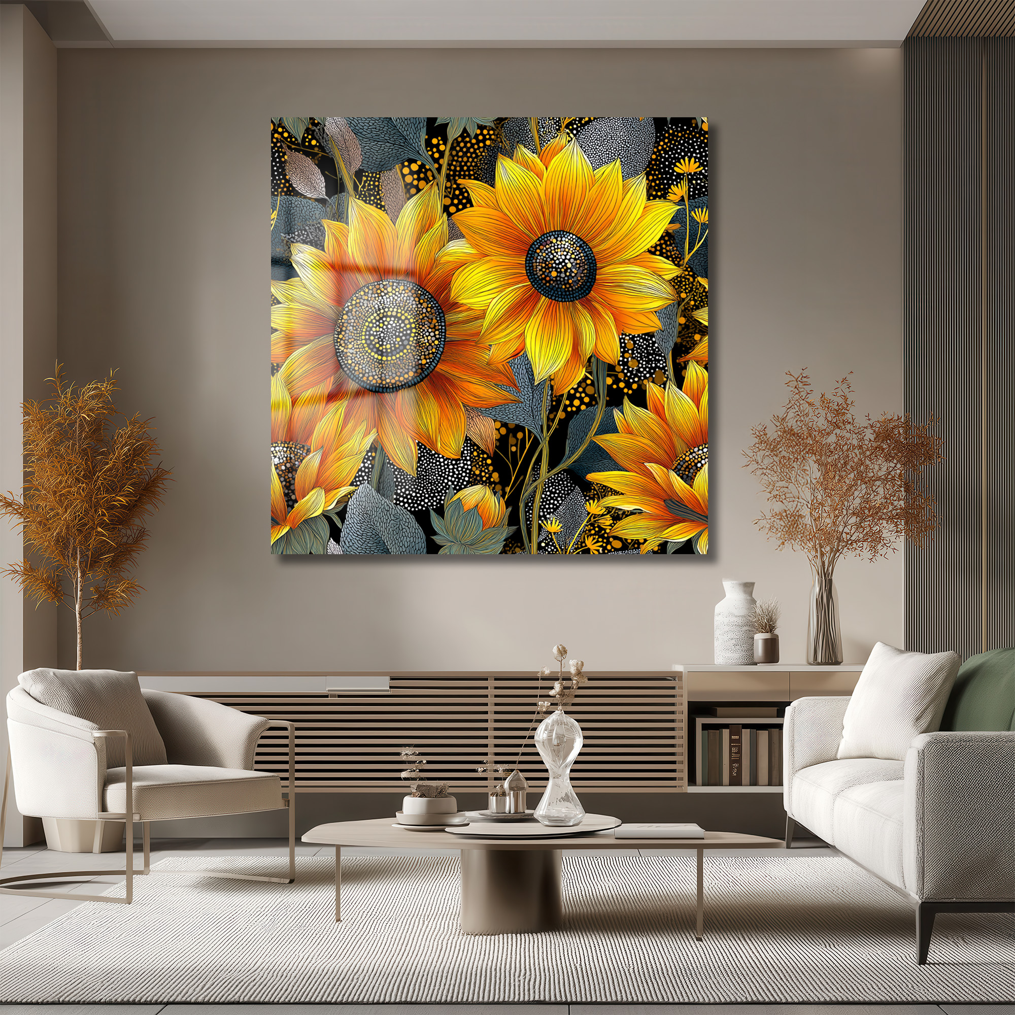 Canlı Ayçiçeği Sanatı Temalı Modern Cam Tablo - Glazella Canlı Ayçiçeği Sanatı Temalı Modern Cam Tablo - Glazella