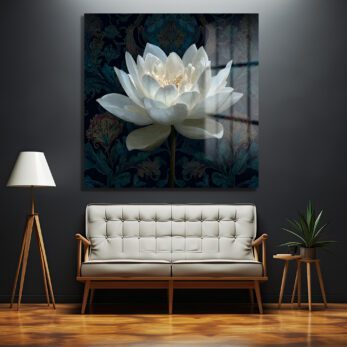 Beyaz Lotus Çiçeği Cam Tablo - Derinlikli Sanat Eseri - Glazella Beyaz Lotus Çiçeği Cam Tablo - Derinlikli Sanat Eseri - Glazella