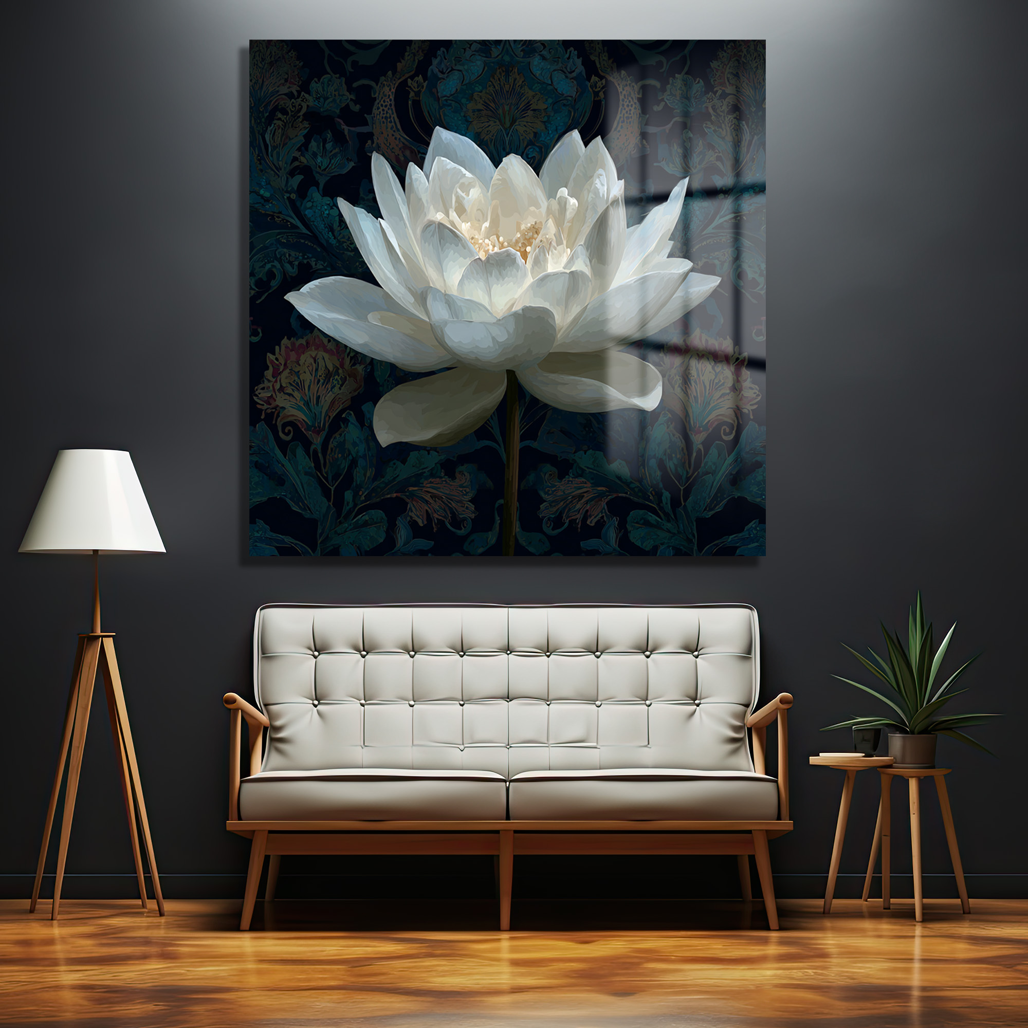 Beyaz Lotus Çiçeği Cam Tablo - Derinlikli Sanat Eseri - Glazella Beyaz Lotus Çiçeği Cam Tablo - Derinlikli Sanat Eseri - Glazella