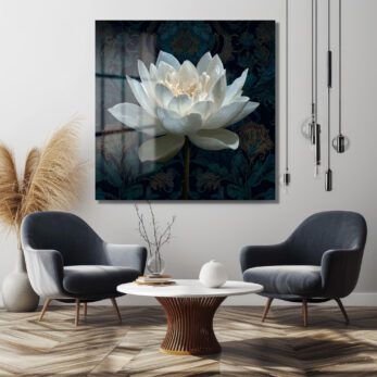 Beyaz Lotus Çiçeği Cam Tablo - Derinlikli Sanat Eseri - Glazella Beyaz Lotus Çiçeği Cam Tablo - Derinlikli Sanat Eseri - Glazella